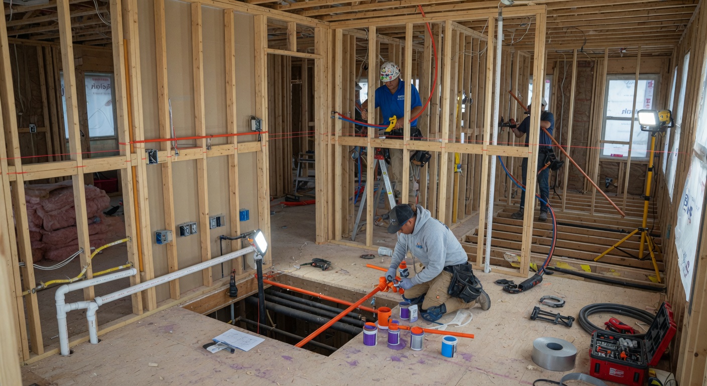 New construction plumbing installation in a new home