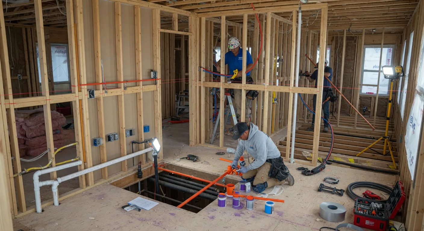 New construction plumbing installation in a new home