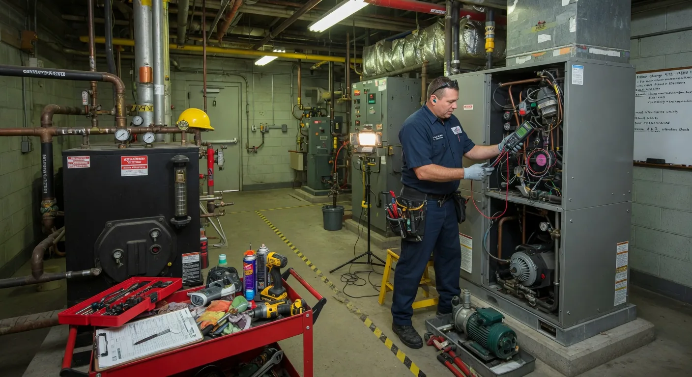 Technician painting and repairing walls in a warehouse administrative office